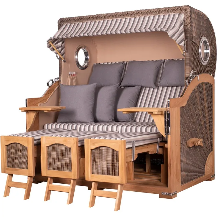 Strandkorb Komplettset - bene living - Ammersee Grande XXL Teak - PE grau - Modell 545 - inkl. Liftersystem