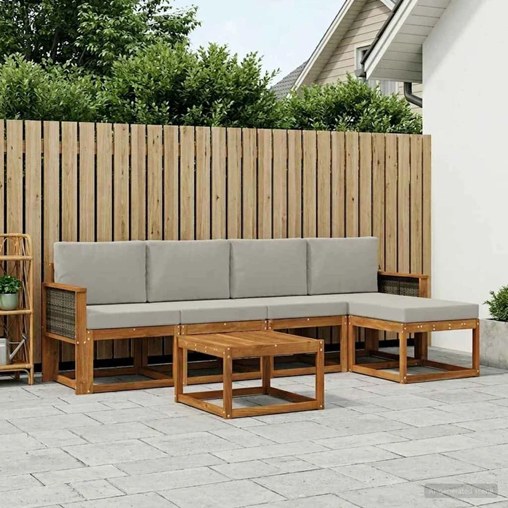 vidaXL Outdoor-Sofagarnitur 6 stk. 5-Sitzer Natur und Hellgrau 3385147 – Bild 1