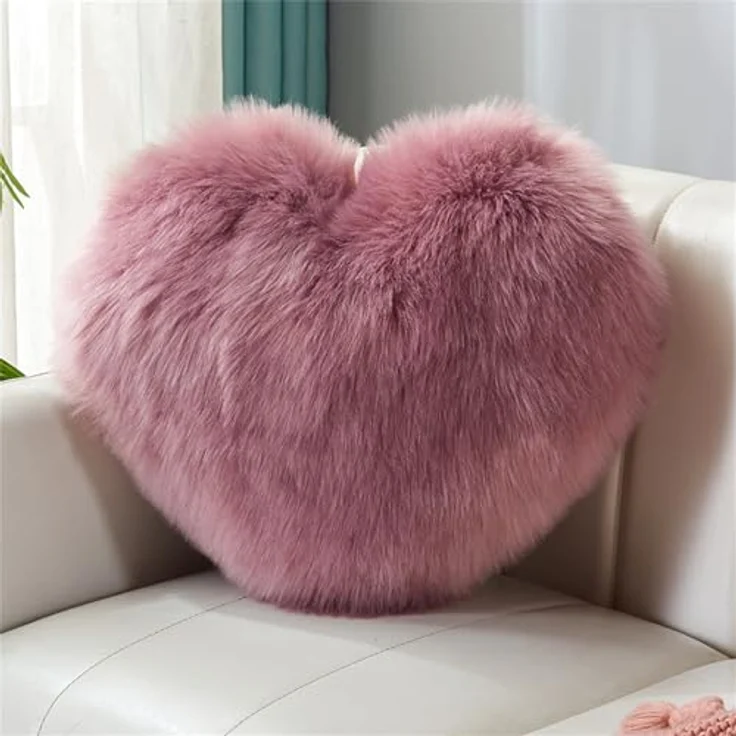 Herzkissen Doppelseitiger Flausch Superweiches Plüsch Dekokissen Love Zierkissen Herz Dekoratives Kissen für Wohnzimmer Sofa Kind Schlafzimmer Bett (Traubenviolett,40x50 cm) – Bild 2