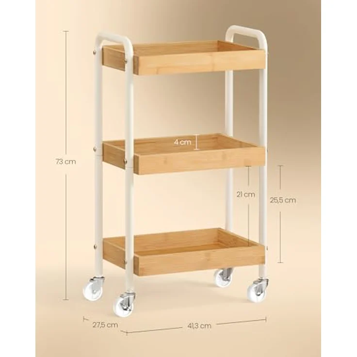 SONGMICS Rollwagen, Servierwagen, Küchenwagen, Küchenregal mit Griffen, einfacher Aufbau, für Schlafzimmer, Badezimmer, Küche, Stahlgestell, 27,5 x 41,3 x 73 cm, naturbeige LRC081YL01 – Bild 8