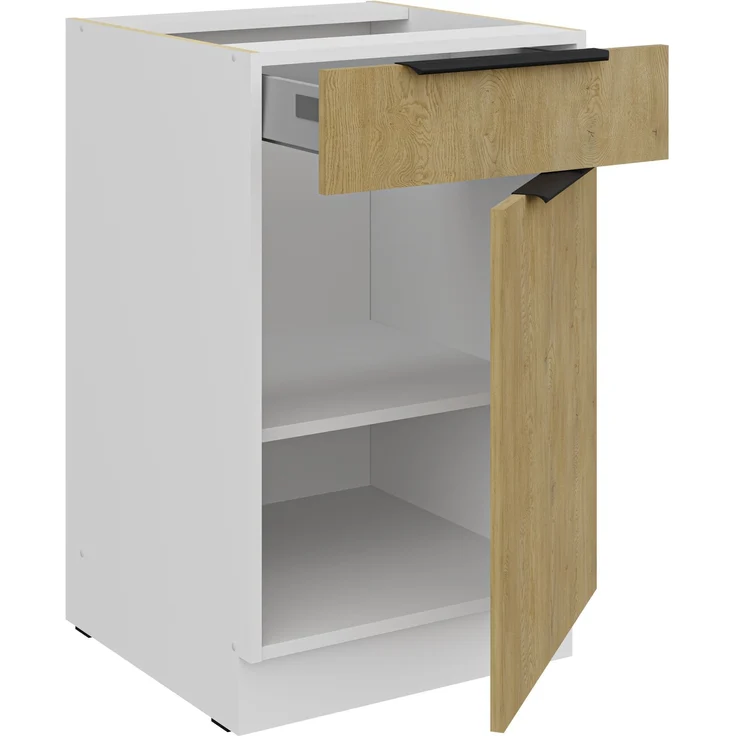Küchen Unterschrank 50 cm CREMONA Eiche hell + Weiß matt Vollauszug Soft-Close Küche Küchenzeile Einbauküche Küchenblock – Bild 2