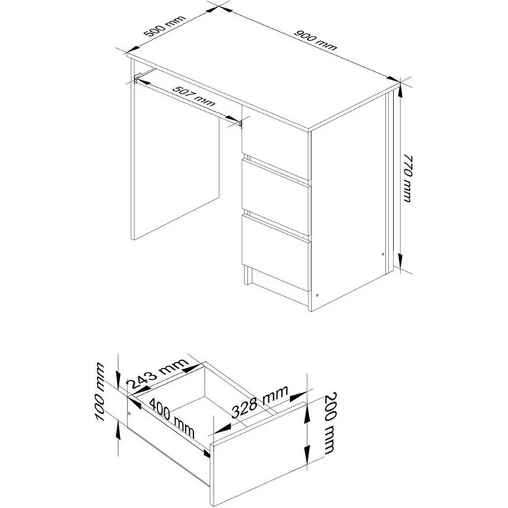 Raumhirsch Furniture Schreibtisch mit Tastaturauszug - zwei Tischvarianten - 90 cm breit, mit 3 Schubkästen - Kasten rechte Variante – Bild 3