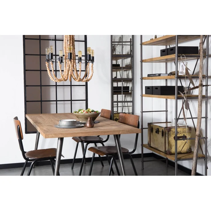 Dutchbone Esszimmerstuhl Scuola im 4er-Set, Retro-Design mit Buchensperrholz-Sitz in Walnuss-Optik und schwarzem Metallgestell – Bild 8