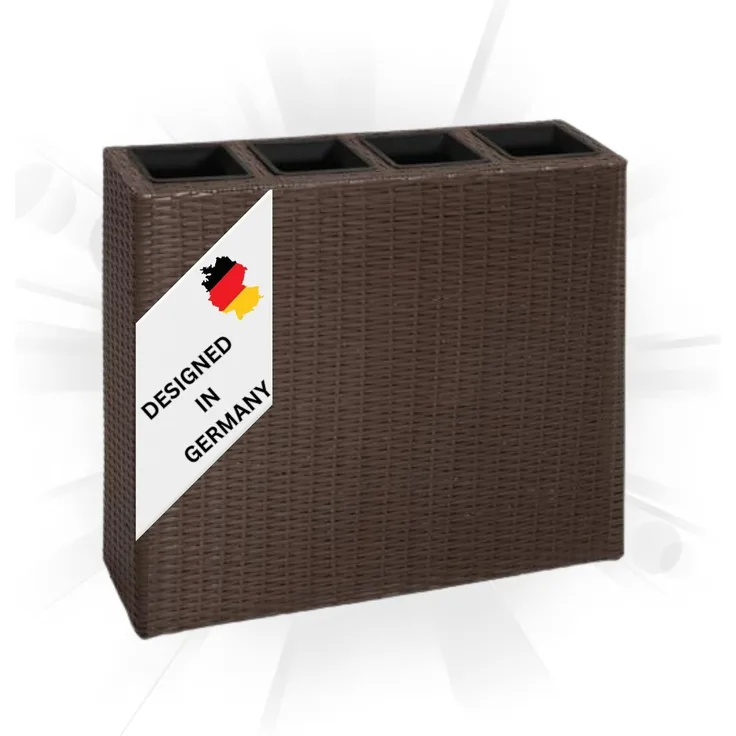 DELUKE® Blumenkasten 4 Innentöpfe aus Rattan Braun 79x22x76cm BxTxH Pflanzkübel Pflanzkasten Gartenbeet Kräuterbeet Beettöpfe Beetkübel Blumentopf