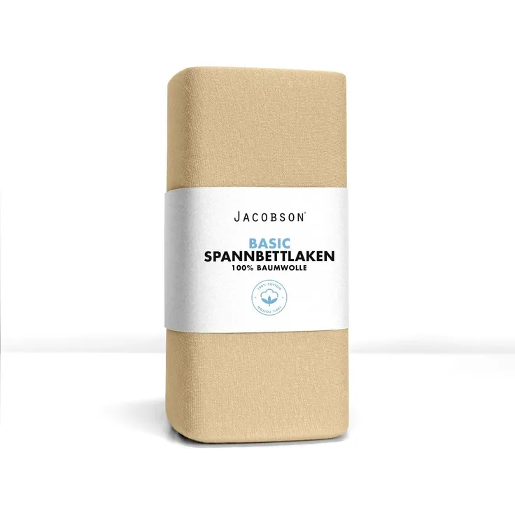 Jacobson Jersey Spannbettlaken Spannbetttuch Baumwolle Bettlaken (180x200-200x200 cm, Beige)