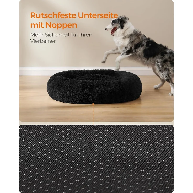 Feandrea Hundebett flauschig, Katzenbett, Donut Kissen, waschbar, Polsterung in der Mitte herausnehmbar, Langer Plüsch, 100 cm Durchmesser, tintenschwarz PGW042B01 – Bild 8