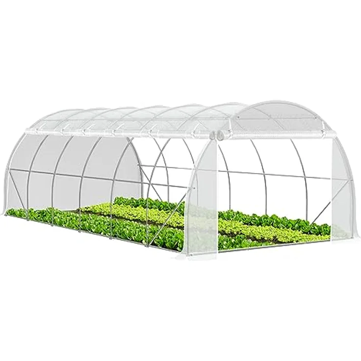 VOUNOT® Gewächshaus Foliengewächshaus, Seitenwände Aufrollbar Winterfest, Tomatenhaus Folientunnel, 6 x 3 x 2 m 18m², Weiß