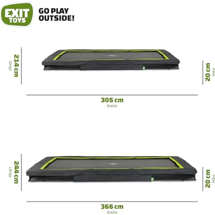 EXIT Silhouette Sports Bodentrampolin 214x305cm, Rechteckig mit mattschwarzem Schutzrand, für Outdoor, max. 120 kg belastbar – Bild 3