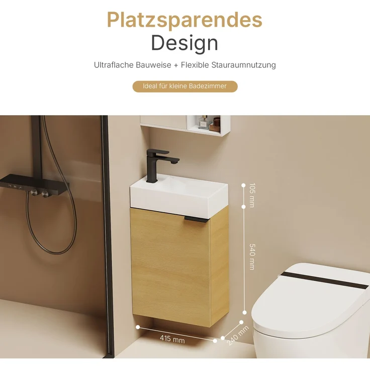EMKE Badmöbel-Set mit Waschbecken 41.7×24×64.6cm Natur-Eiche – Bild 5