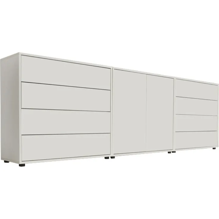 BMG Möbel Sideboard Mailand Set 4 (Kommode Anrichte Aktenschrank), Fronten und Korpus Matt Weiß, griffloses Design Sideboard