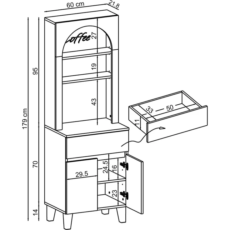 Roomart Küchenregal VENEDIK Küchenschrank 60 cm, Buffet, Schublade in 4 Farben, Buffet- & Mehrzweckschrank, LED Bogennische, Schublade, 4 Farben, 18 mm Platten – Bild 6