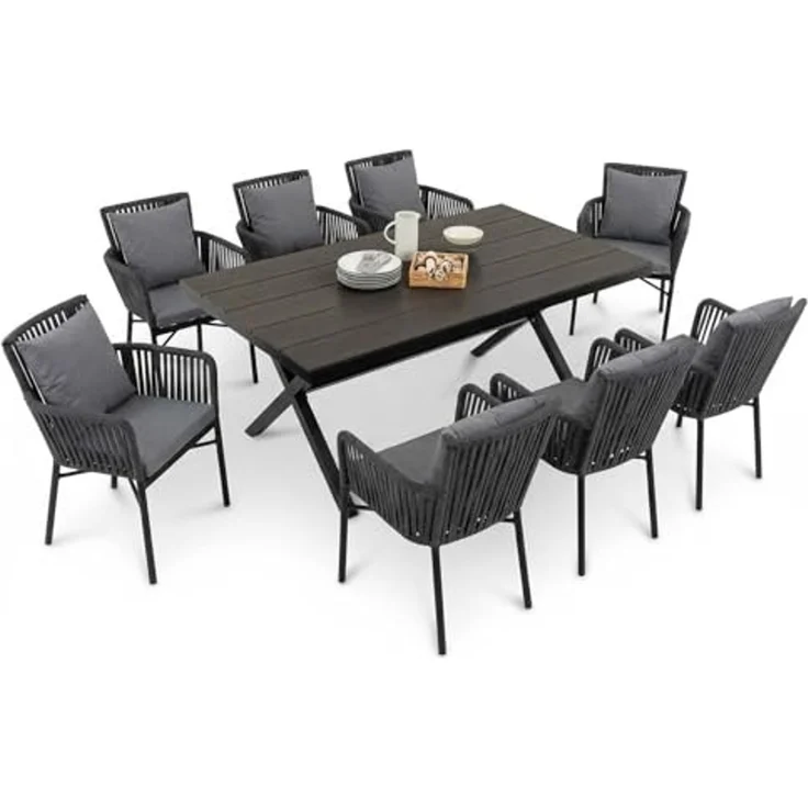 IDIMEX Garten-Essgruppe AFUERA, Gartenmöbelset für 8 Personen, wetterfester Materialmix Schwarz – Bild 2