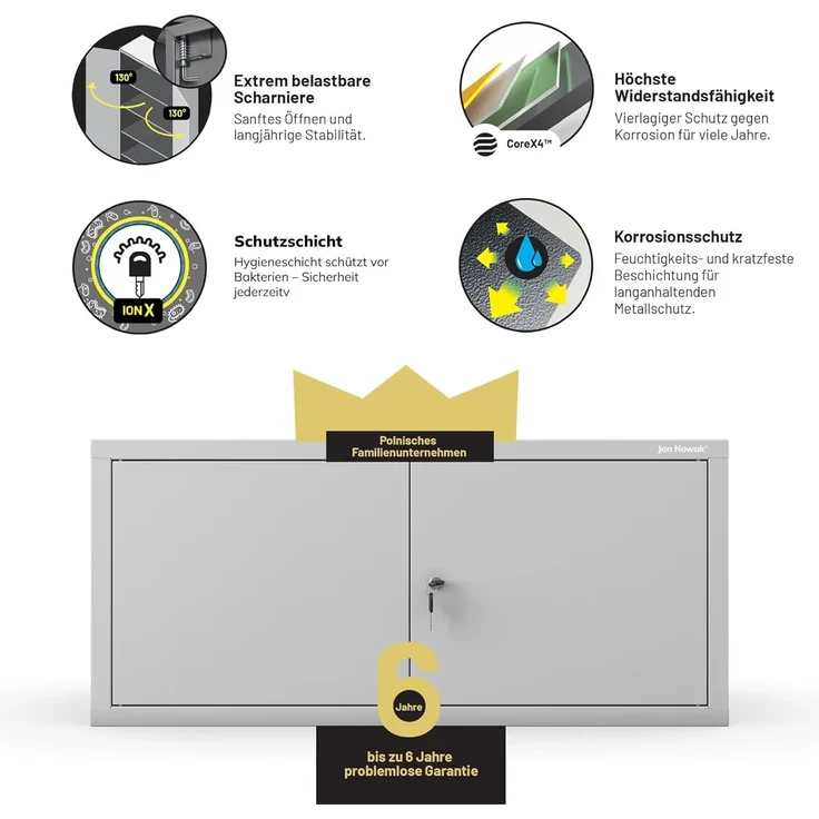 Jan Nowak Aktenschrankaufsatz C01L Aufsatz für Aktenschrank Büroschrank Metall Pulverbeschichtung Flügeltüren 38 x 80 x 40 cm (Grau) – Bild 5