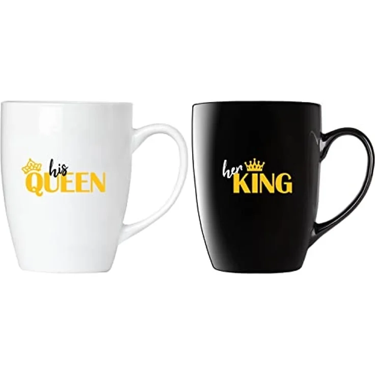 BRUBAKER Tasse Kaffeetassen Her King & His Queen mit Grußkarte, 2-tlg, Keramik, Kaffeebecher - 300 ml Tassen Geschenkset - in Geschenkbox – Bild 3