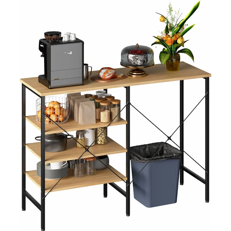 ZUBALIYA Ablagetisch 120 x 40 x 85,5 cm – flexibel montierbare Regale, Metallrahmen mit X-Verstrebung, höhenverstellbare Standfüße, MDF, Metall, Schwarz, Naturfarben – Bild 4