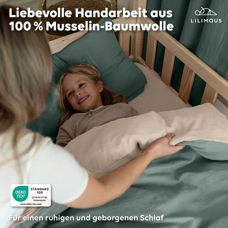 lilimaus Kinderbettwäsche Musselin Bettbezug-Set 100x135 & 135x200 mit Kissenbezug, 1 teilig, butterweich & temperaturausgleichend - Set mit Kissenbezug – Bild 2