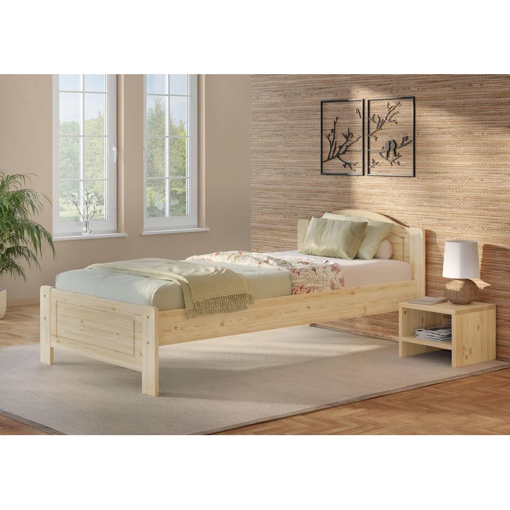 Massivholzbett Einzelbett Holzbett 90x200 Kiefer unbehandelt mit Zubehör V-60.37N-09Rollrost inkl. – Bild 6