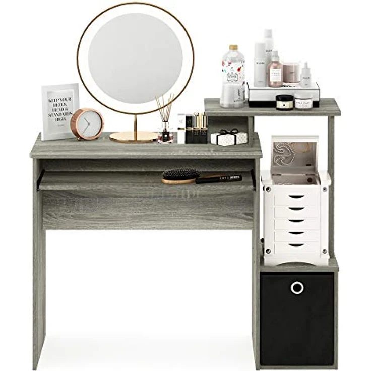 Furinno Econ Mehrzweck Home Office Computer Schreibtisch mit Ablage und Einschub, holz, Französische Eiche Grau/Schwarz, 40. 01x40. 01x86. 61 cm – Bild 7