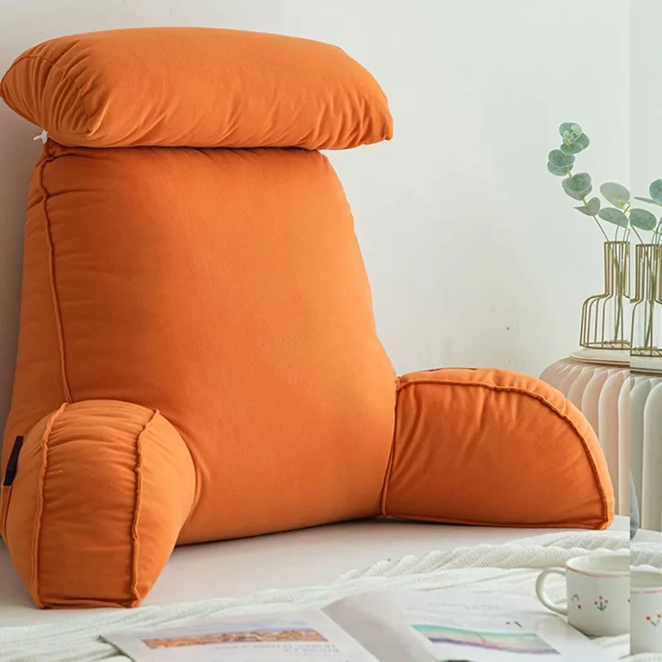 1 Stück – Großes Lesekissen mit Armlehnen, Rückenstütze, abnehmbarer Bezug & Tasche (75×40×58 cm, Orange)