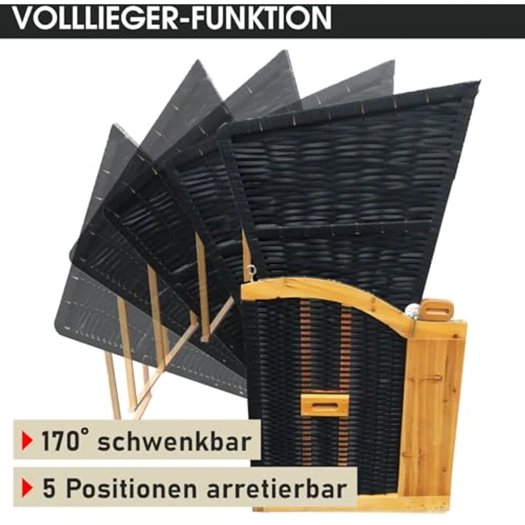 BRAST® Strandkorb Usedom 3-Sitzer XXL für 2-3 Personen | 165cm breit | 5 Designs | inkl. wetterfeste Abdeckhaube | verstellbare Rückenlehne Fußkissen | Braun/Blau - gestreift – Bild 8