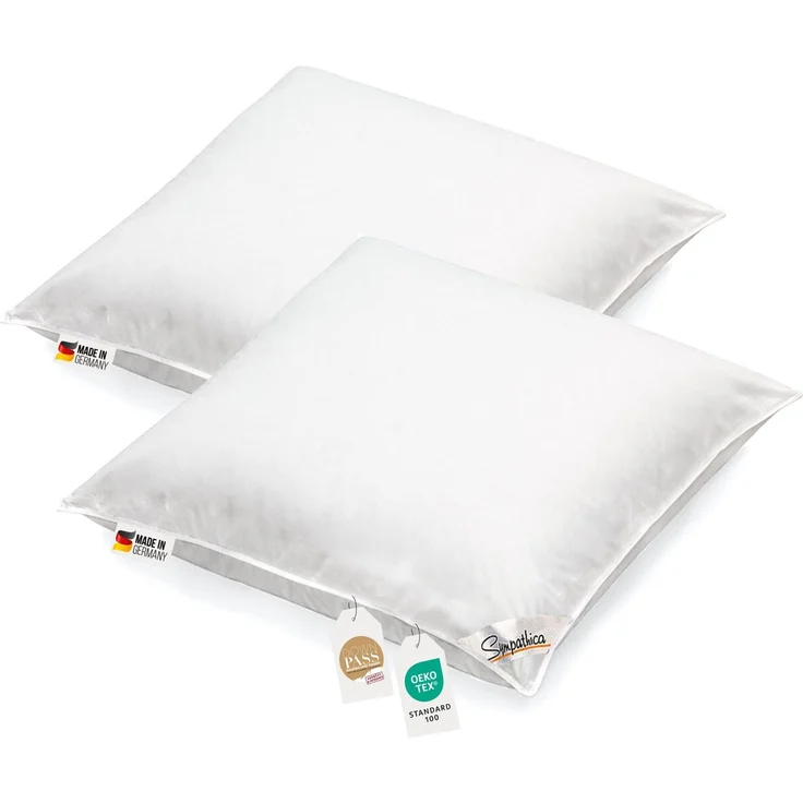 2 Stück Kopfkissen 1100g neue weiße Federn Klasse 1 Daunenpass 80x80 – Bild 1