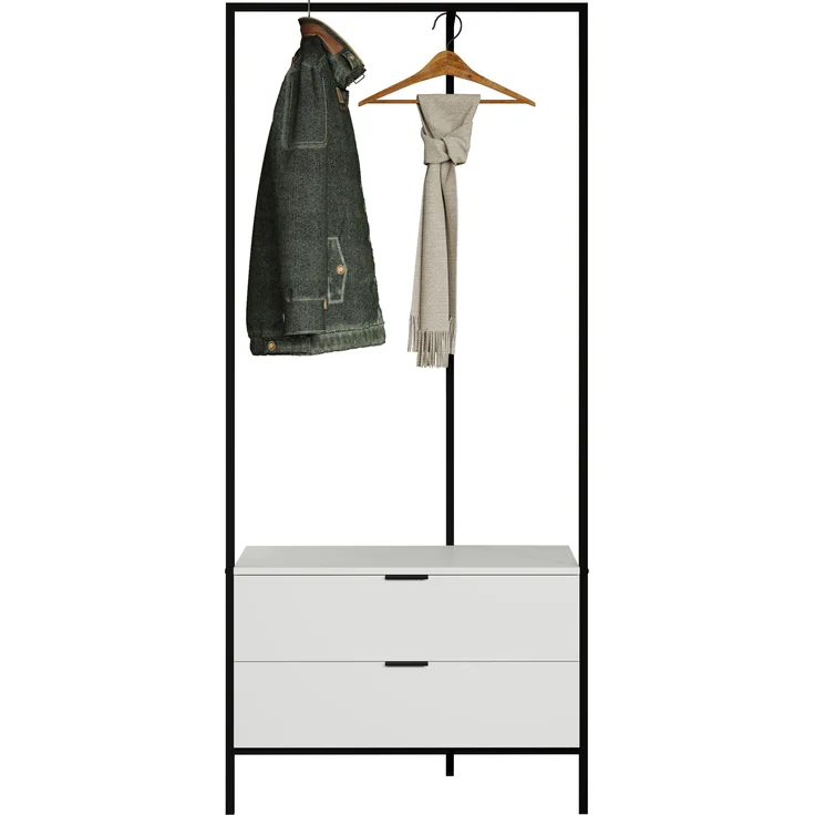 trendteam smart living - Jody - Garderobenständer mit 2 praktischen Schubladen - Weiß matt/Schwarz - Kompakter Kleiderständer - (BxHxT) 85 x 190 x 47 cm - Freistehende Garderobe mit Metallgestell – Bild 4