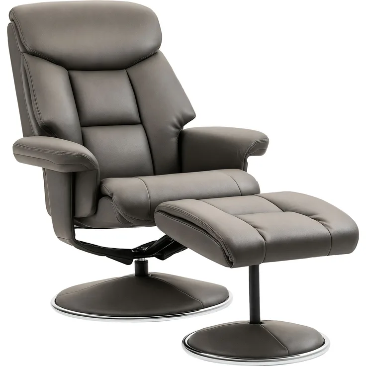 Relaxsessel mit Hocker, Rückenlehne verstellbar, Kunstleder, bis 150 kg, Grau--Grau--81x95x107cm--YOUDENOVA