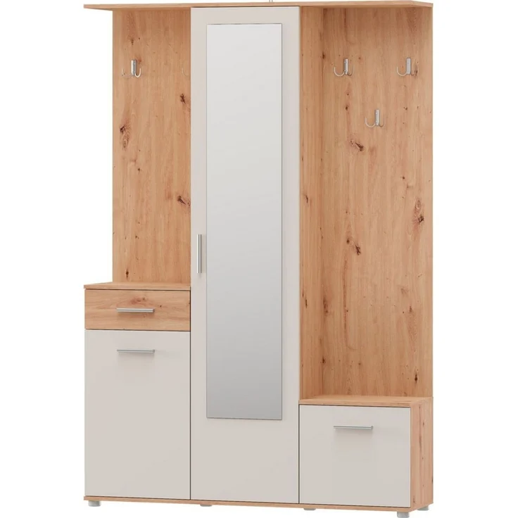 OTTO home Kompaktgarderobe Martin Flurgarderobe, Dielenschrank, Flurmöbel, Breite 134 cm Schuhschrank, mit Spiegel, in modernen Farben, mit 10 Haken – Bild 4