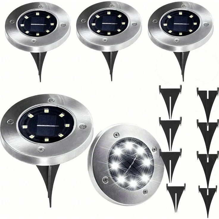 LA CUTE LED Solarleuchte 4x Solar LED Bodenleuchten mit Dämmerungssensor für Außen, 8 integrierte LEDs pro Lampe, solarbetrieben, Wetterfeste Solar-Bodenleuchten mit Dämmerungssensor – Bild 5