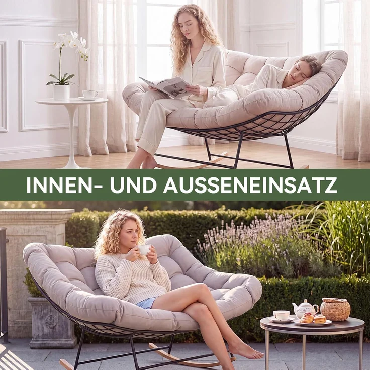 Aoxun Schaukelstuhl Outdoor,Ergonomischer Schaukelsessel für Indoor,Relaxsessel Garten,Balkon Sessel, 148x113x79cm, Wetterfester Gartenstuhl Bequem,bis 200KG,Hellgrau – Bild 7