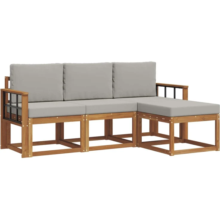 vidaXL Outdoor-Sofagarnitur mit Kissen 4 pcs Natürlich und Hellgrau 3366229 – Bild 2