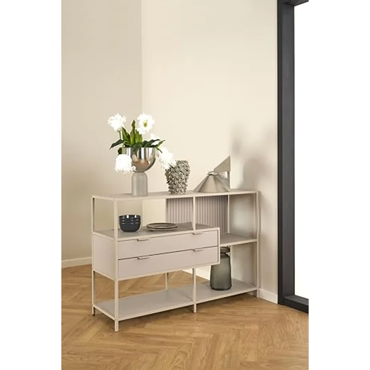 XXXL Xxxl Regal, Hellgrau, Standregal aus Holzwerkstoff mit 3 Fächern und 2 Schubladen, 77x114x35 cm – Bild 2