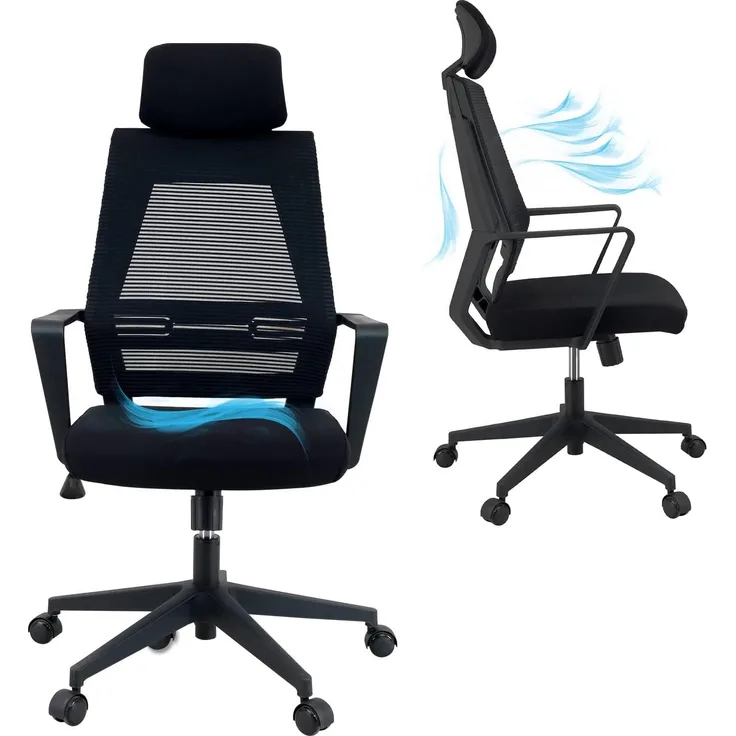 KLIM K300 Office Chair - Ergonomischer Bürostuhl + Weiches Sitzkissen & Stoff + Inklusive Kopfstütze + Bis zu 110 kg belastbar + Verstellbarer Stuhl für Büro und Zuhause + NEU 2022
