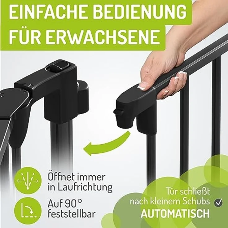 BOMI Türschutzgitter Absperrgitter Milo 100–525 cm, Raumtrenner, Laufstall Metall (sicherheitsgeprüftes Gitter, flexibel & erweiterbar), Schutzgitter Baby zum Anschrauben oder Aufstellen, Schwarz – Bild 4