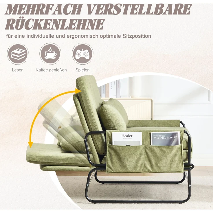 ZUBALIYA Schlafsofa 85x92 cm, mit Stauraum, mit Chenille - Bezug, mit breiten Armlehnen, mit Schaumstoffpolsterung, Schwarz – Bild 2