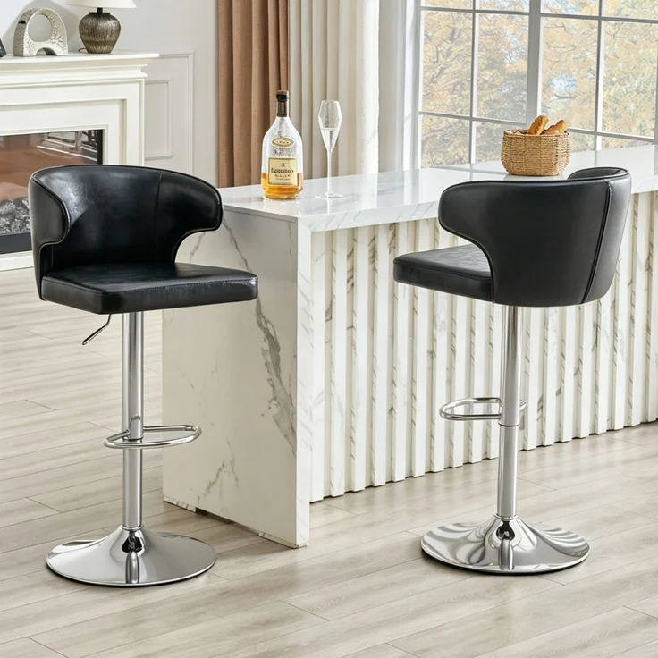 2er Set Barhocker mit Lehne Höhenverstellbar, 360° Drehbar Barstuhl mit großem Sockel & Fußstütze, Moderner Küchenhocker für Bar Küche Theke (Nur Stühle)--Schwarz--110x45x49.7cm--YOUDENOVA – Bild 1