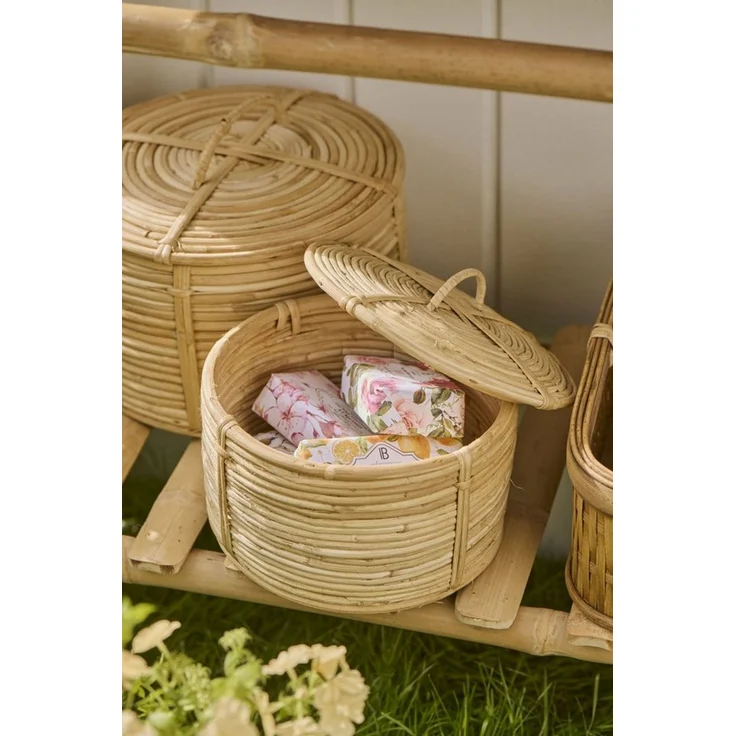 Ib Laursen - 2er Korb Set mit Deckel Dekokorb Körbe Dekokörbe Rattan 30043-00 – Bild 1