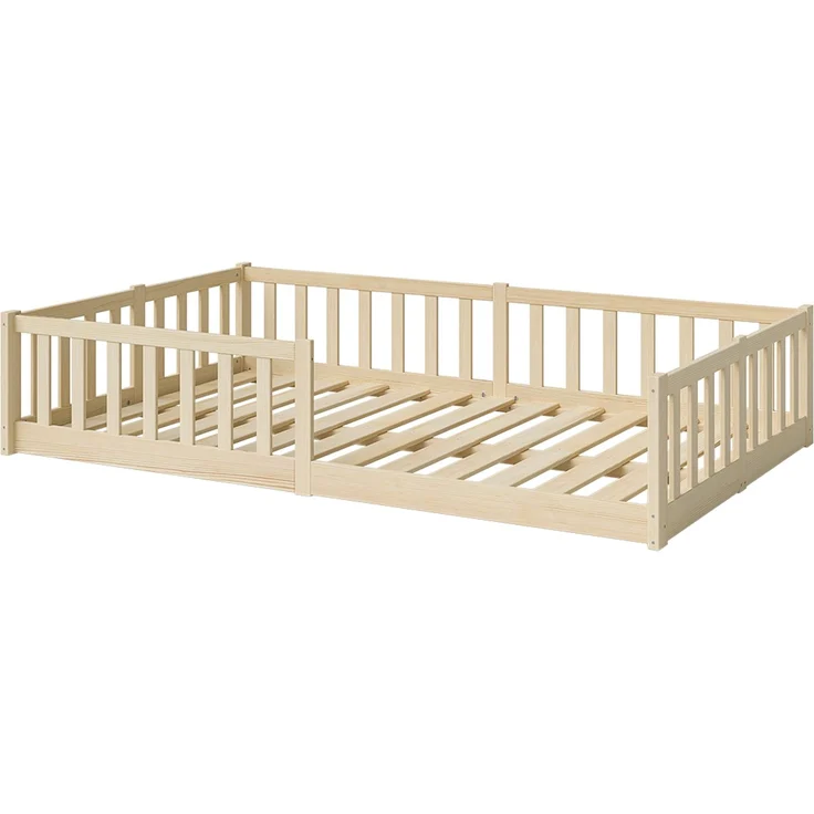 Bellabino 'Vere' Bodenbett 140x200 cm, natur, Massivholz Kiefer, Montessori Kinderbett mit Rausfallschutz und Lattenrost – Bild 2
