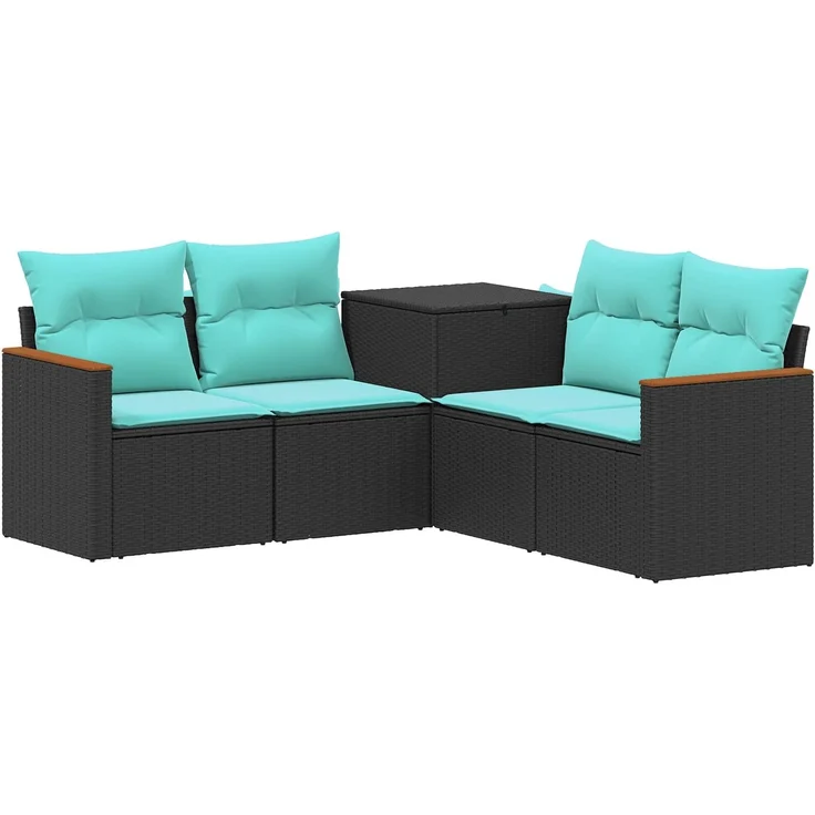 vidaXL Sofa Set 5 stk. Schwarz und Blau Polyrattan und Stahl 3447930 – Bild 2