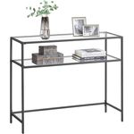 Songmics 'Vasagle' Konsolentisch mit 2 Ablagen, verstellbare Füße, Hartglas/Metallgestell schwarz, 100 x 35 x 80 cm