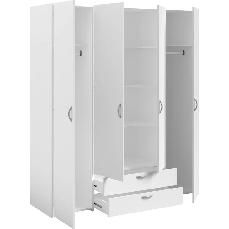 Kleiderschrank >Daily 1< 2 Schubladen, 4 Türen, in Weiss - 160x185x51cm (BxHxT) – Bild 4