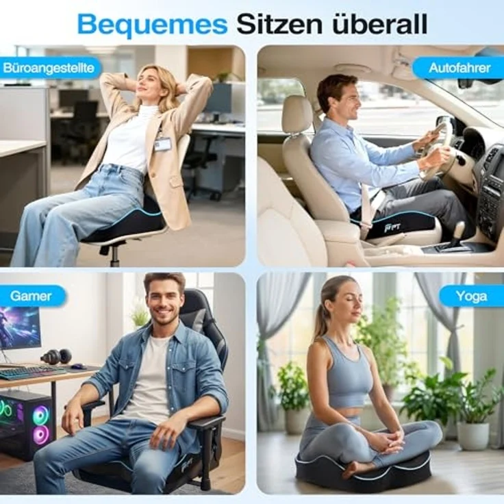 POPOLIC Sitzkissen Sitzkeilkissen für Bürostuhl & Autositz – Ergonomisch 46 x 38 x 10 cm – Bild 6