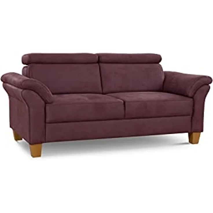 Cavadore 3-Sitzer-Sofa Ammerland / 3er-Couch im Landhausstil mit Federkern + verstellbaren Kopfstützen / 186 x 84 x 93 / Wildlederoptik, Rot
