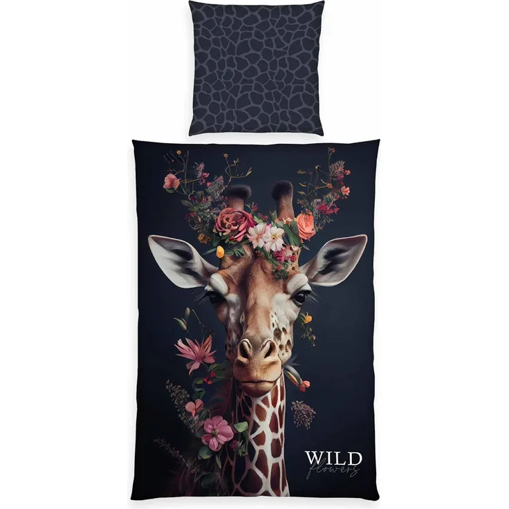 Bettwäsche Wild Flowers Giraffe Animalprint 100% Baumwolle 135x200