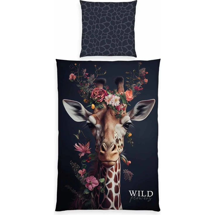 Bettwäsche Wild Flowers Giraffe Animalprint 100% Baumwolle 135x200 – Bild 1