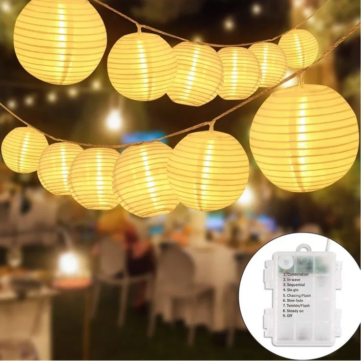 Salcar LED-Lichterkette LED Lichterkette Lampion Außen, Solar-, Batterie-, Steckdosen-Betrieb, 40-flammig, 10M 40 LED-Lampions,8 Modi, Timer, Batteriebetrieb