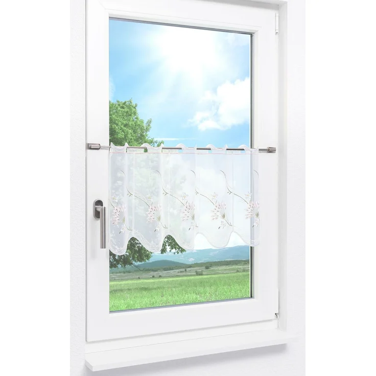 Scheibengardine Plauener Spitze - Blütenreich (Bx H) 240cm * 35cm Grün/Lindgrün – Bild 2