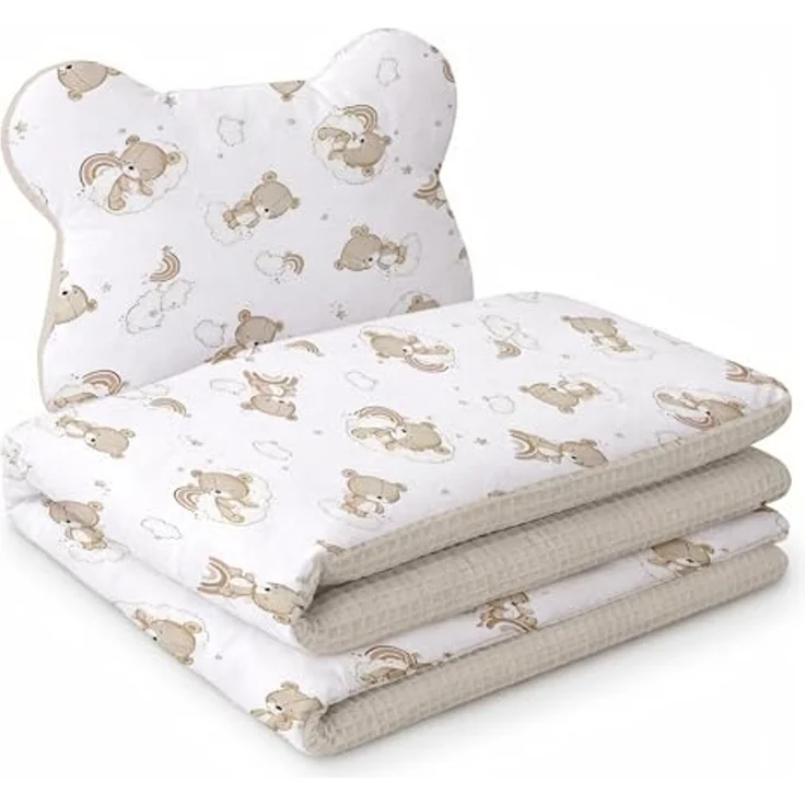 Babynest Nestchen Baby Set für Neugeborene – 5-teilig – Kuschelnest aus 100% Baumwolle & Waffelpique – Babykokon tragbar – für Babybett, Kinderbett & Kinderwagen – OEKO-TEX - Teddy und Sand – Bild 7