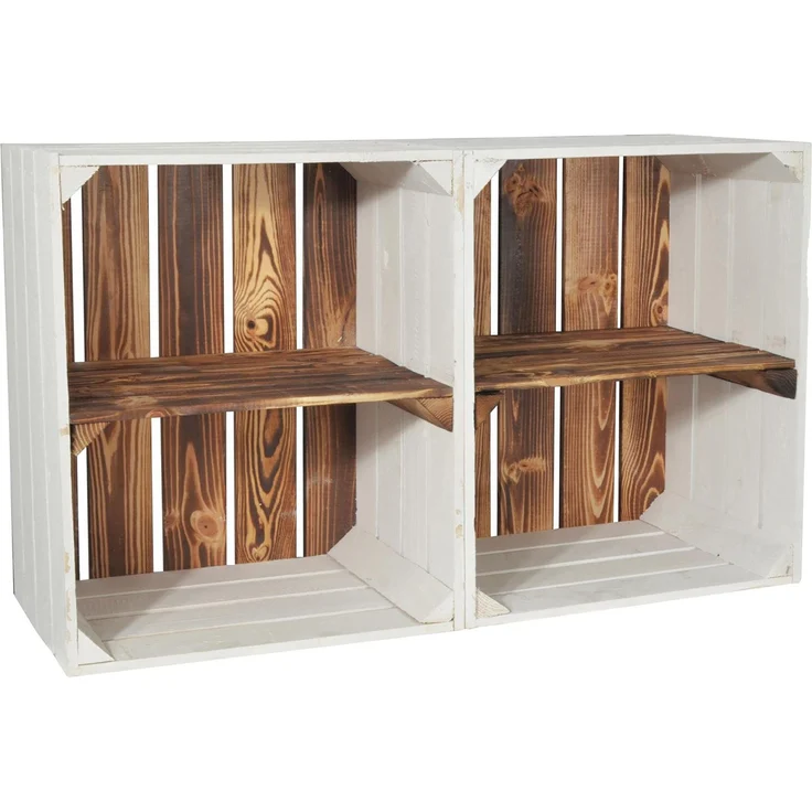 CHICCIE 2 Set Holzkiste Grete Geflammt Weiß - Kurzes Regal Obstkiste Dekokiste Weinkiste – Bild 2