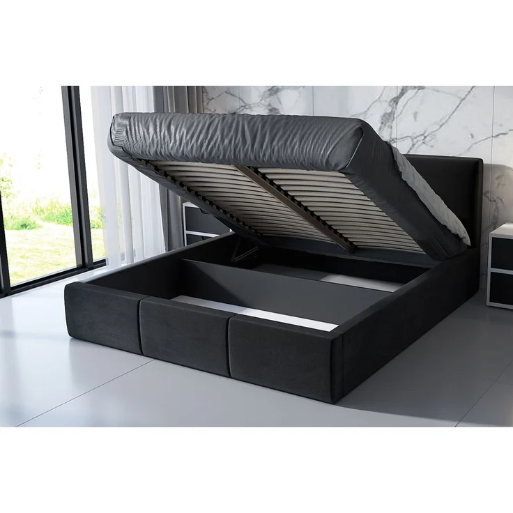 Polsterbett IGI 90x200 mit Matratze, Bettkasten und Lattenrost. Farbe: Schwarz 20 – Bild 4